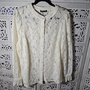 Women's Floral Lace Sheer Size L Feminine Romantic Cottage Fairy Long Sleeve Top